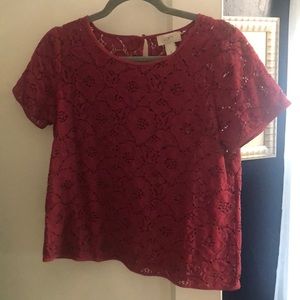 Ann taylor loft medium red floral lace top